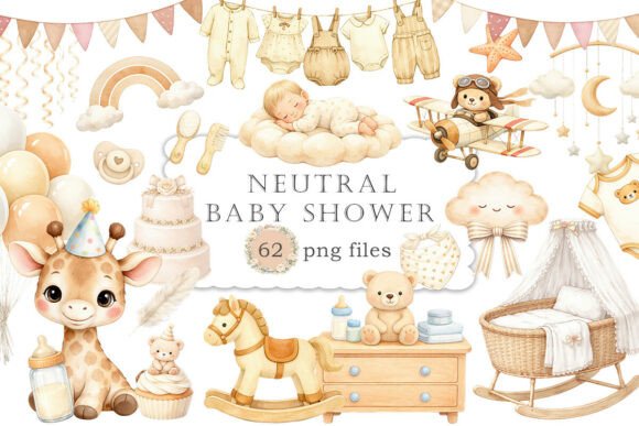 Download Neutral Baby Shower Clipart Watercolor - Neutral Collection