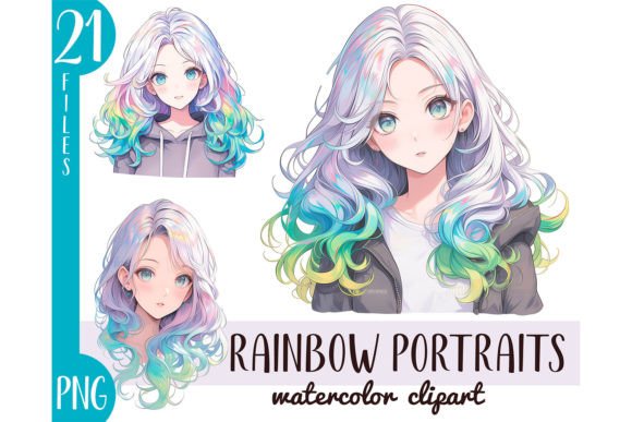 Download Watercolor Rainbow Hair Girl Anime PNG - Watercolor rainbow Collection