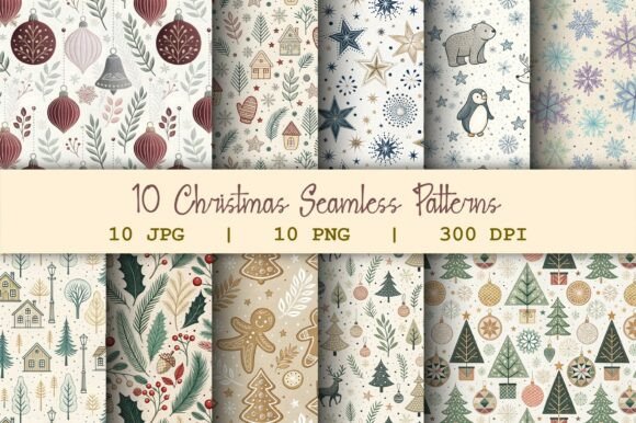Download 10 Neutral Boho Christmas Seamless Pack - Neutral Collection