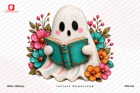 Download Painted Floral Book Reading Ghost PNG - Paint Collection